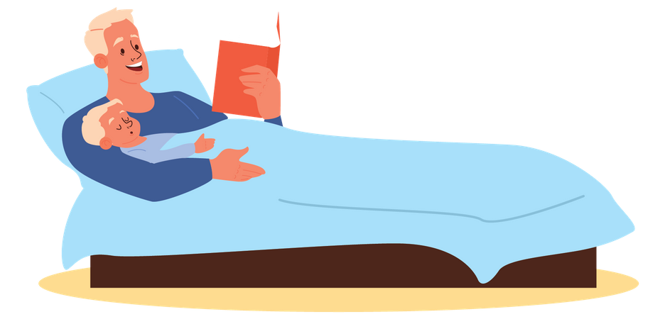 Father reading bedtime story to his son Illustration