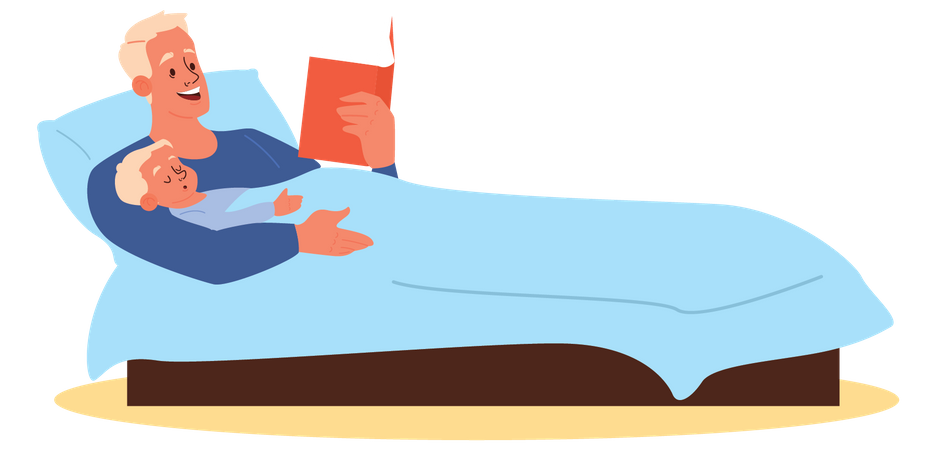 Father reading bedtime story to his son  Illustration