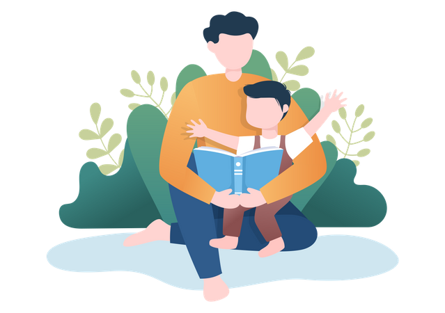 Father reading book for his kid  Illustration