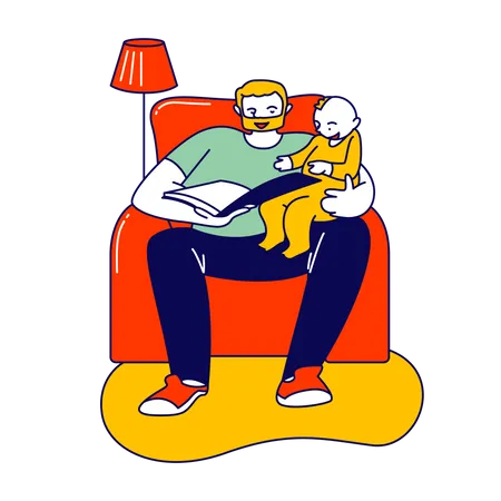 Father reading book for his son Illustration