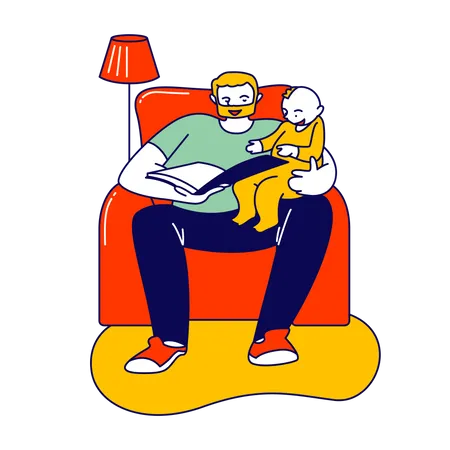 Father reading book for his son  Illustration