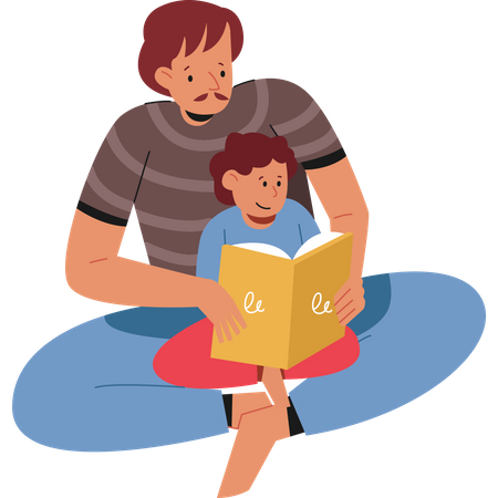 Father Reading Book  Illustration