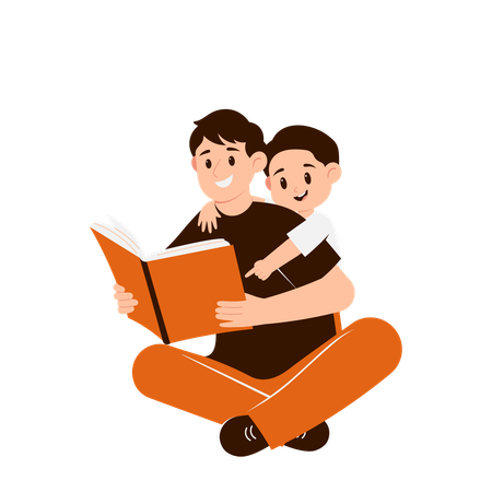 Father reading book to son  Illustration