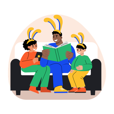 Father reading easter story for children  Illustration