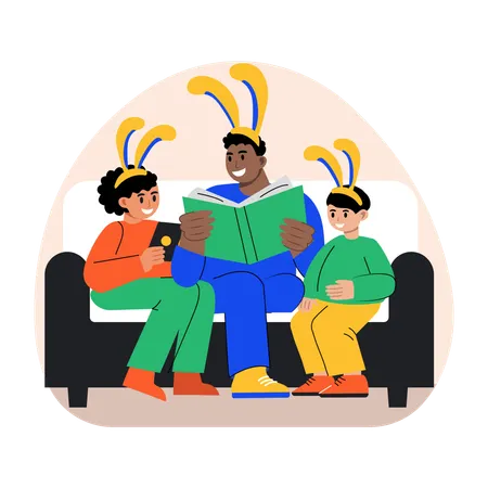 Father reading easter story for children  Illustration