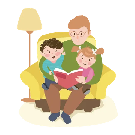 Father reading story for kids  Illustration