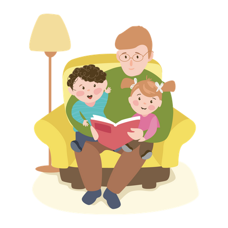 Father reading story for kids  Illustration