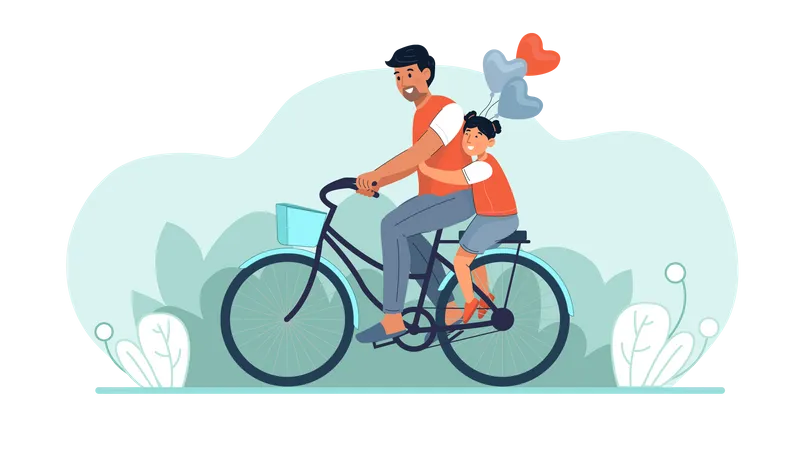 Father riding cycle with daughter  Illustration