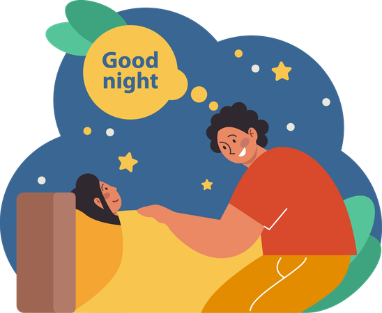 Father say good night to his daughter  Illustration
