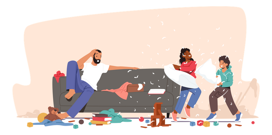 Father Shocked With Kids Bad Behavior  Illustration