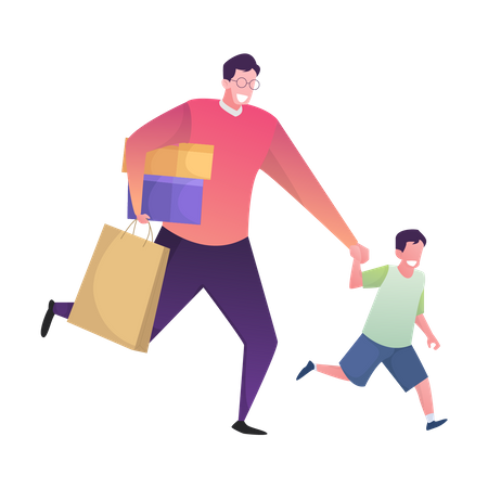 Father shopping with his son  Illustration