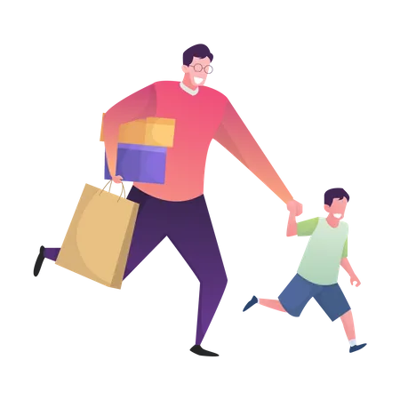 Father shopping with his son  Illustration