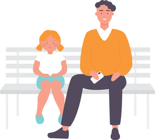 Father Sitting With Daughter  Illustration