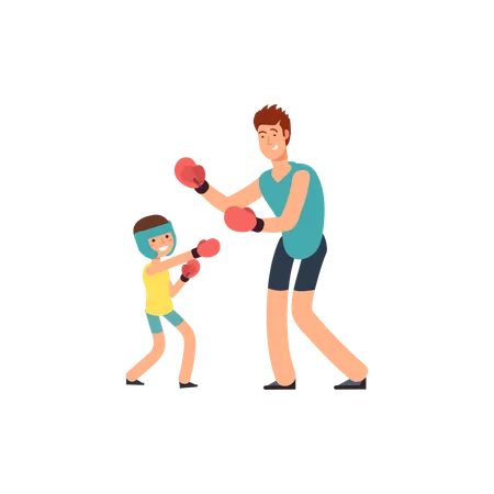 Father son doing boxing  Illustration