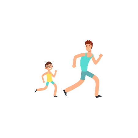 Father son going on jogging  Illustration