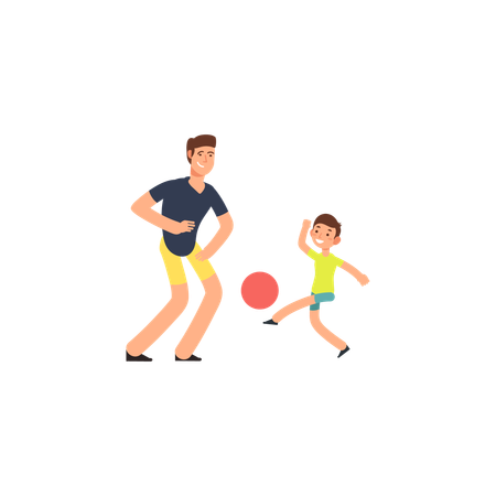 Father son playing with ball  Illustration