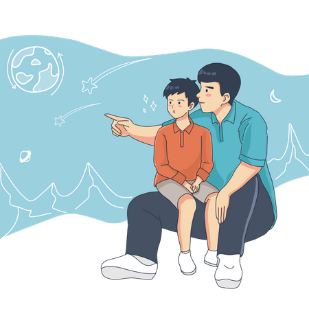 Father spending time with his son Illustration