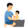 father washing child illustration