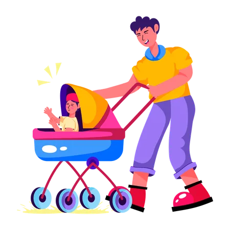 Father takes his Baby on Walk  Illustration