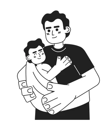 Father Taking Baby Everywhere Monochrome Concept Vector Spot Illustration Newborn Inside Sling Carrier 2 D Flat Bw Cartoon Characters For Web UI Design Isolated Editable Hand Drawn Hero Image Illustration