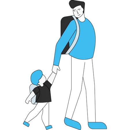 Father taking boy to school  Illustration