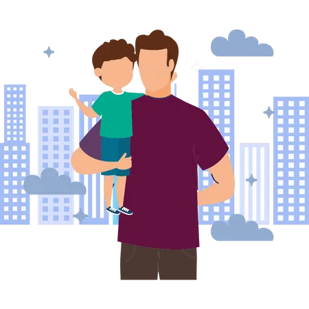 Father taking his child for walk  Illustration