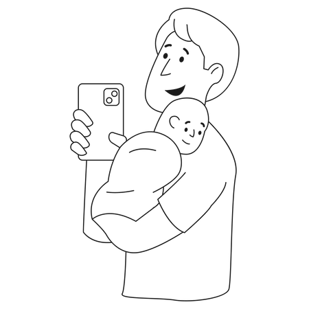Father taking Selfie Illustration