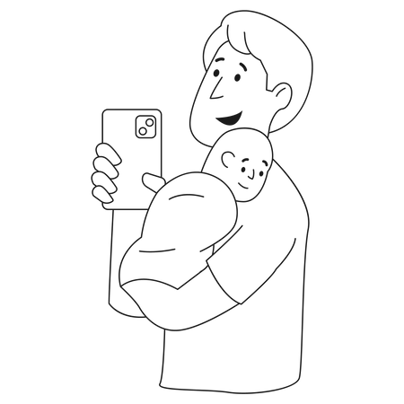 Father taking Selfie  Illustration
