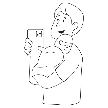 Father taking Selfie  Illustration
