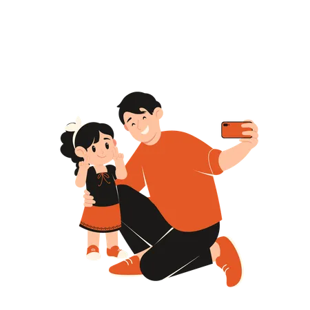 Father taking selfie with daughter  Illustration