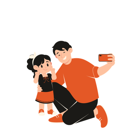 Father taking selfie with daughter  Illustration