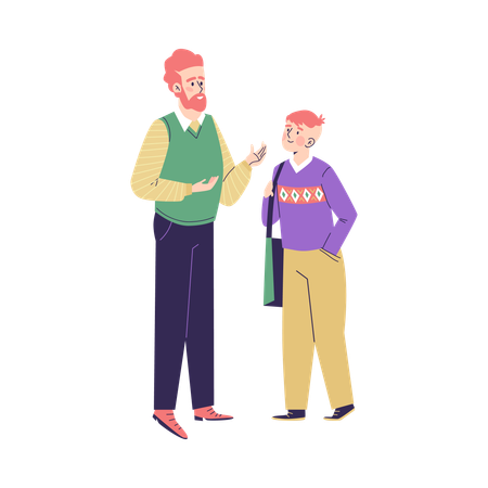 Father talking friendly with his teenage son  Illustration