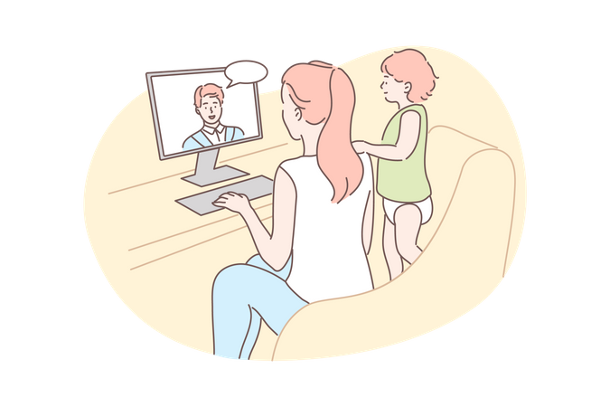 Father talking with his family by video call  Illustration