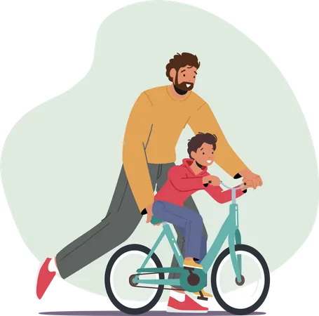 Father Teaching Cycling to his kid  Illustration