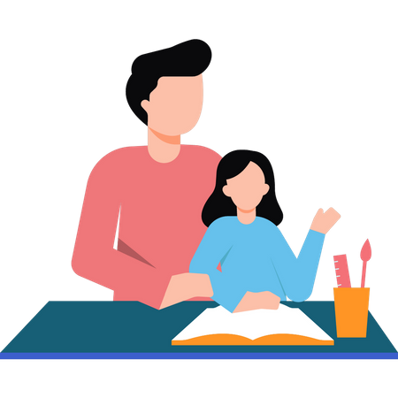Father teaching daughter  Illustration