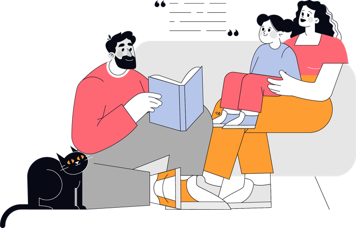 Father telling story to daughter at home  Illustration