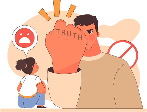 Father threating little girl to tell truth  Illustration