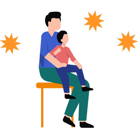 Father took  child in lap  Illustration