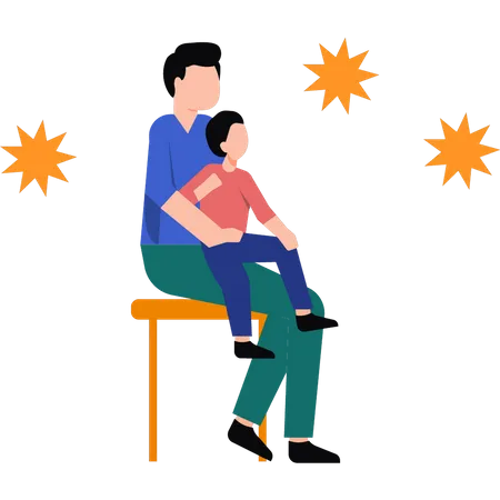 Father took  child in lap  Illustration