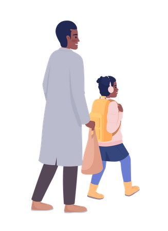 Father walking daughter to school Illustration