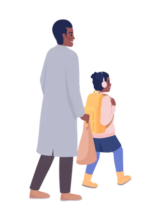 Father walking daughter to school  Illustration