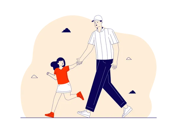 Father walking with daughter  Illustration