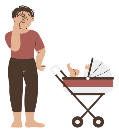 Father with baby stroller  Illustration