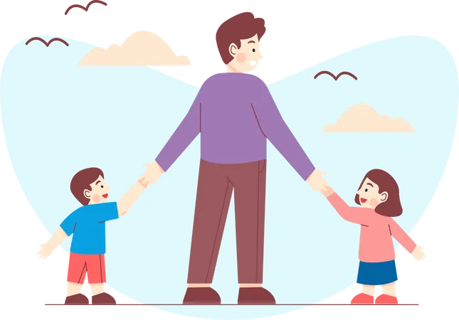 Father with children Illustration