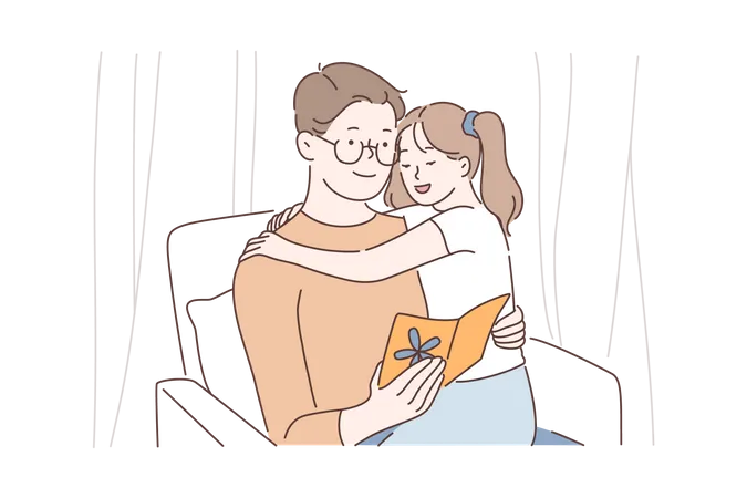 Father with daughter and looking greeting card  Illustration