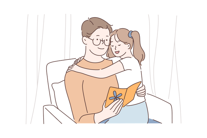 Father with daughter and looking greeting card  일러스트레이션
