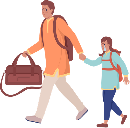 Father with girl running away from bombing Illustration