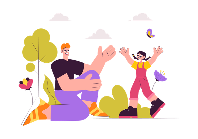 Father with His Daughter Playing Together  Illustration