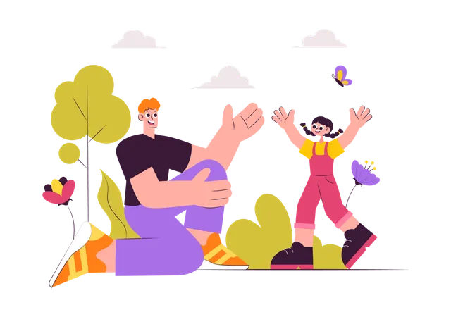 Father with His Daughter Playing Together  Illustration