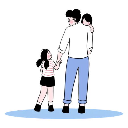 Happy Fathers Day Father Holds The Son On His Shoulder And Leads His Daughter To The Fathers Day Festival Vector Flat Illustration Illustration